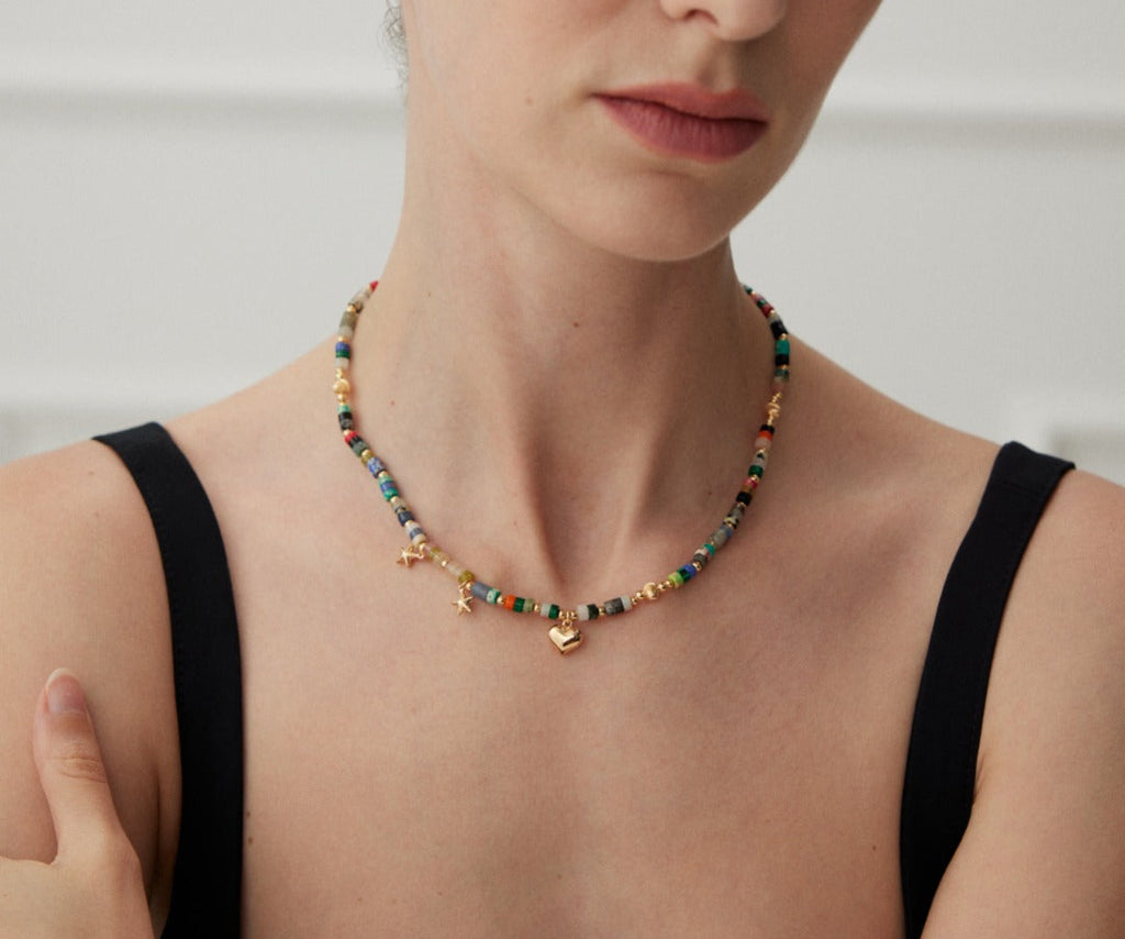 Multicolor Gemstone Charm Necklace
