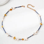 Amber Pearl Blue Bead Choker Necklace