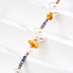Amber Pearl Blue Bead Choker Necklace