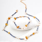 Amber Pearl Blue Bead Choker Necklace